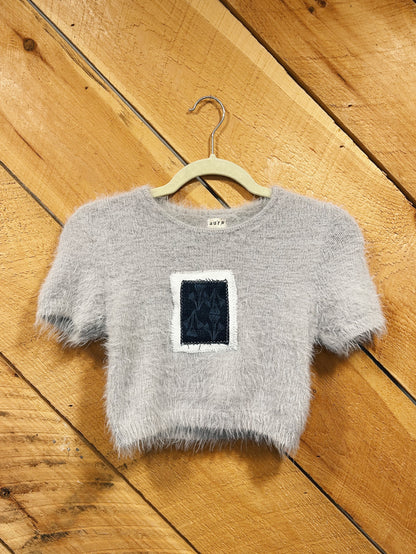BOTANICAL BLOCKED CROPPED SWEATER TOP