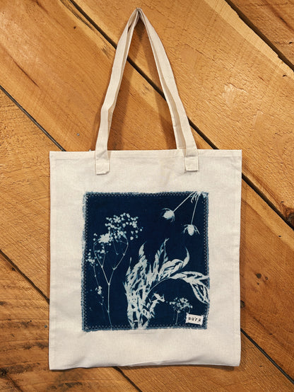 CELESTIAL PETALS CYANOTYPE TOTE