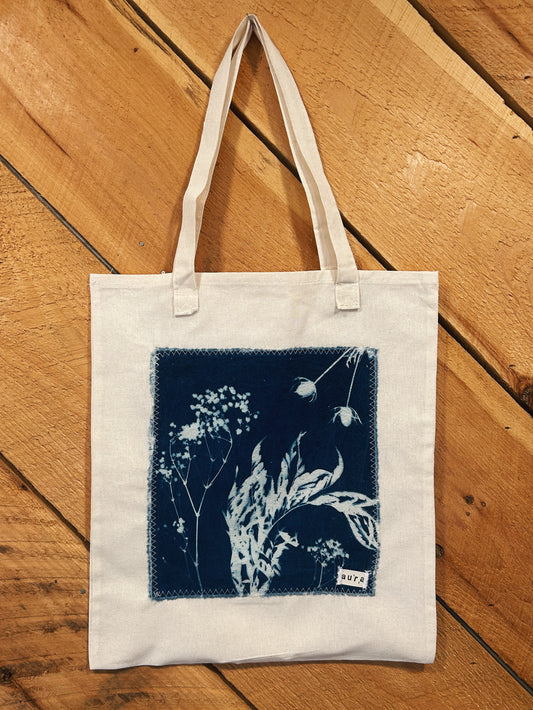 CELESTIAL PETALS CYANOTYPE TOTE